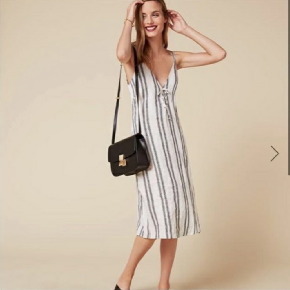 Reformation Carmen Lace Up Dress in Black and White Stiped. Size X-Small. - Picture 3 of 9